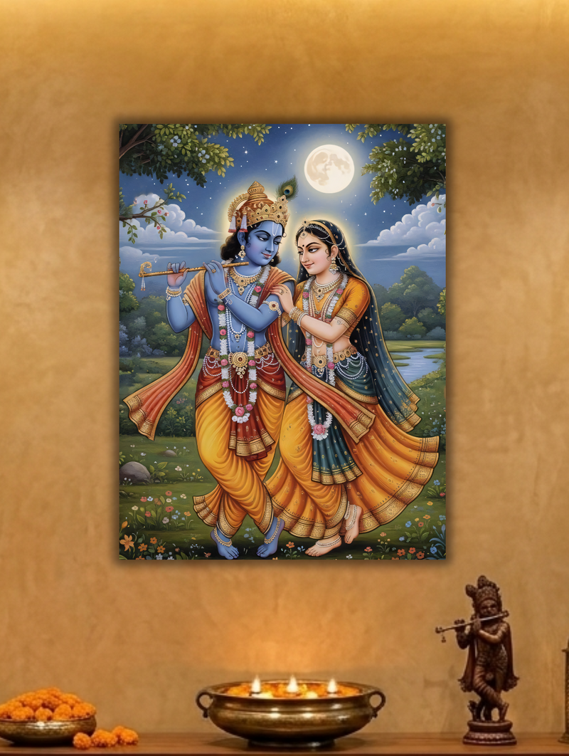 Divine Moonlight: Radha Krishna Eternal Love Canvas Art