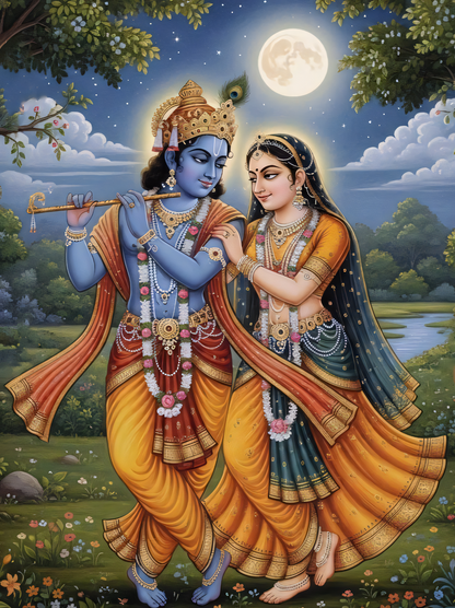 Divine Moonlight: Radha Krishna Eternal Love Canvas Art