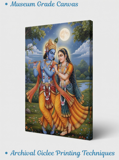 Divine Moonlight: Radha Krishna Eternal Love Canvas Art
