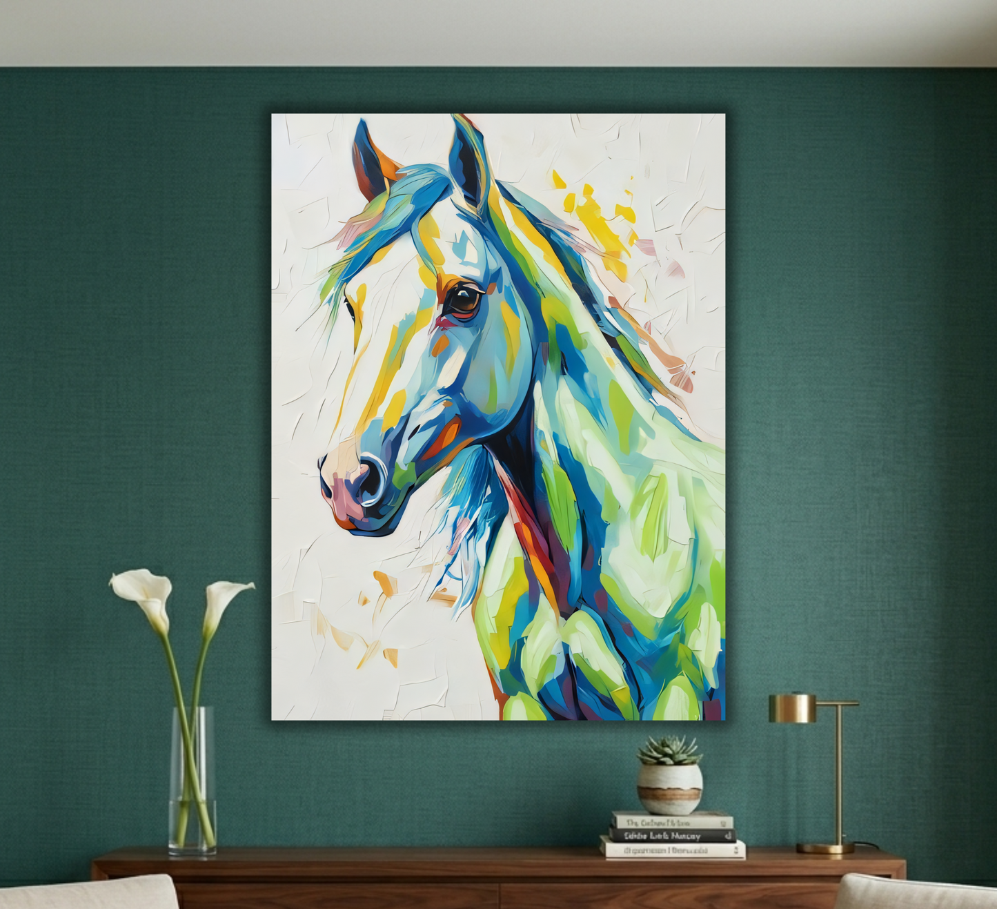 Technicolor Spirit: Vibrant Equine Canvas Art