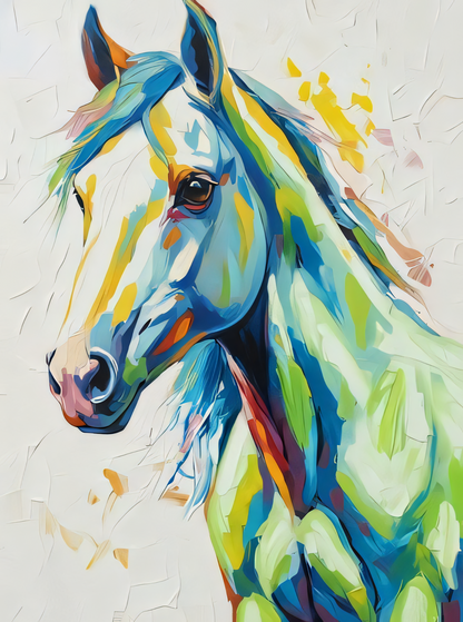 Technicolor Spirit: Vibrant Equine Canvas Art