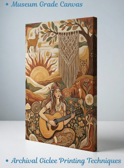 Boho Melody: Earth-Toned Folk Art Canvas