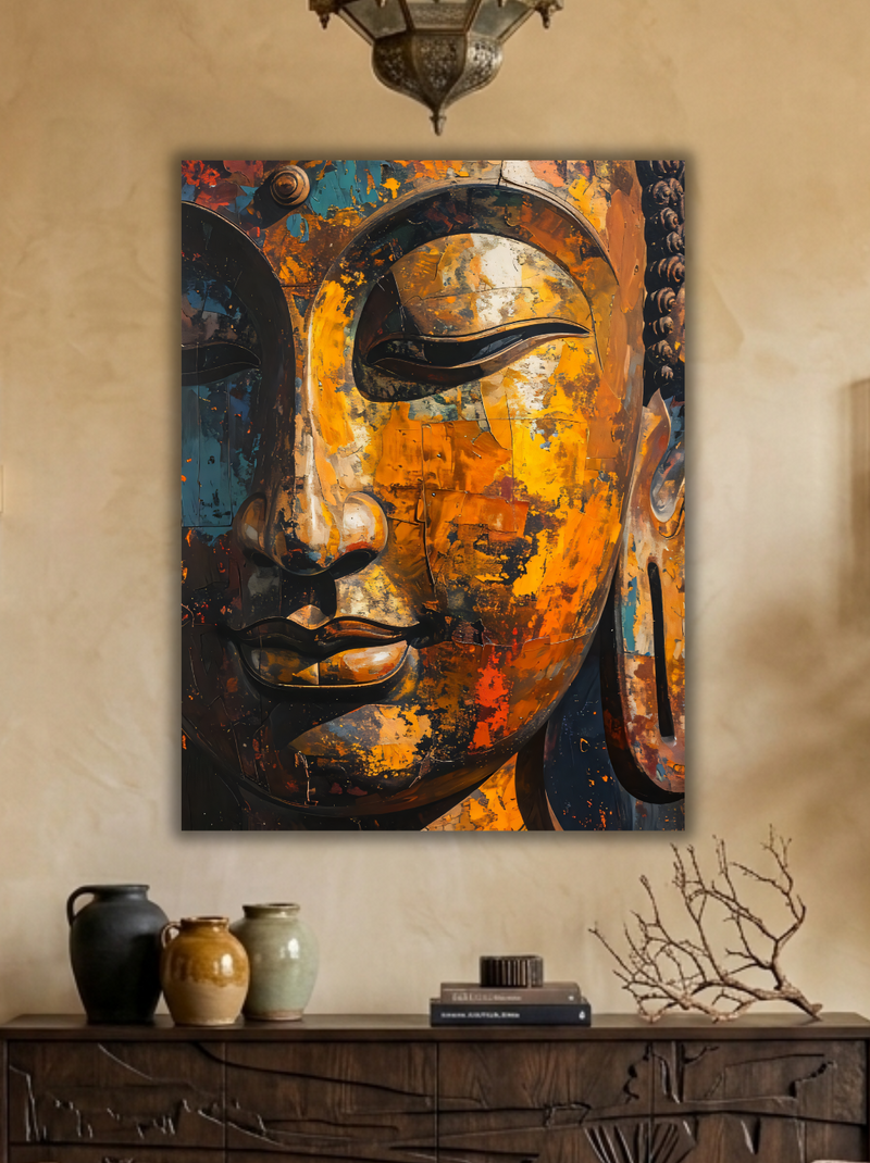 Gilded Serenity: Weathered Abstract Buddha