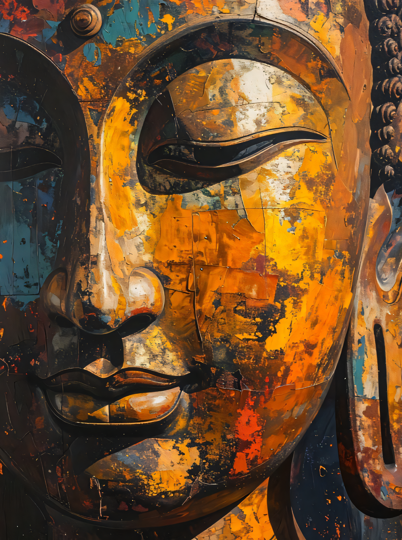 Gilded Serenity: Weathered Abstract Buddha