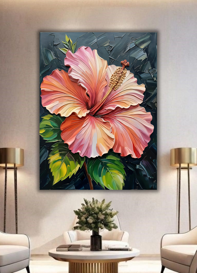 Sculpted Bloom: 3D-Effect Hibiscus Canvas Art