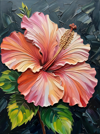 Sculpted Bloom: 3D-Effect Hibiscus Canvas Art
