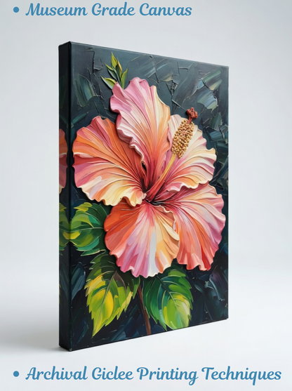 Sculpted Bloom: 3D-Effect Hibiscus Canvas Art