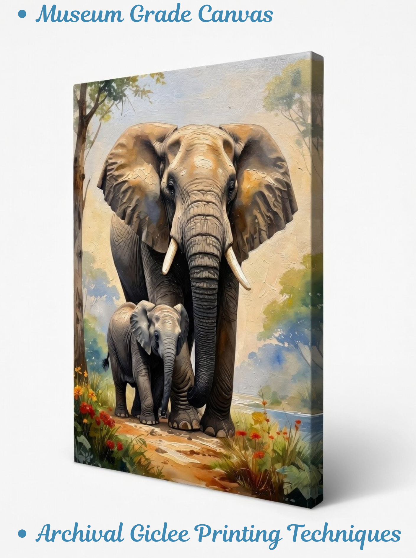 Gentle Giants: Elephant Matriarch & Calf Canvas Art