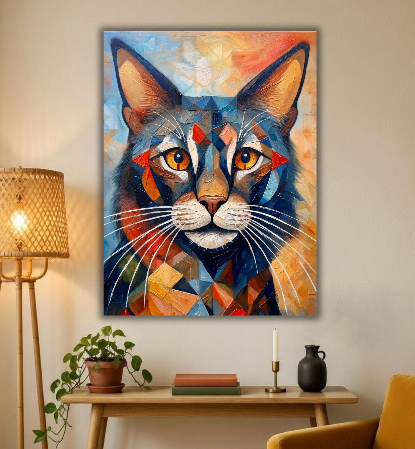 Prismatic Feline: Geometric Abstract Cat Art