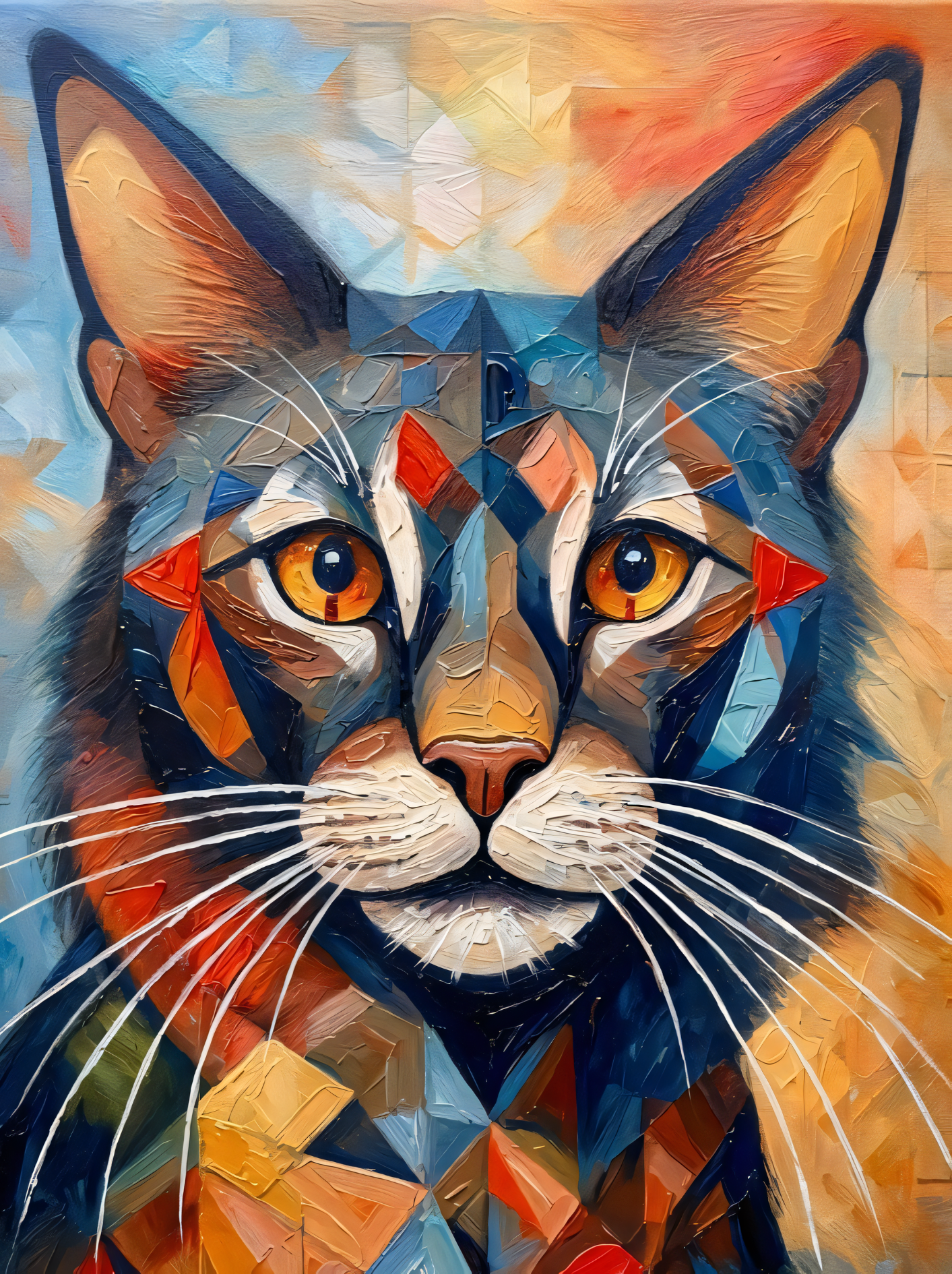 Prismatic Feline: Geometric Abstract Cat Art