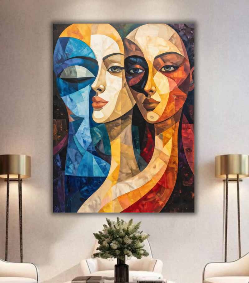 Luminous Echoes: Modern Cubist Portrait