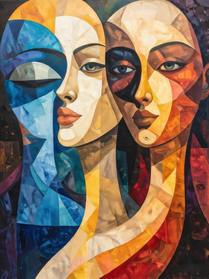 Luminous Echoes: Modern Cubist Portrait