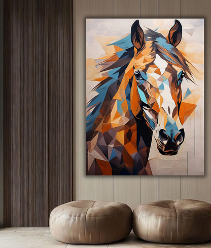 Geometric Spirit: Abstract Horse Canvas Art