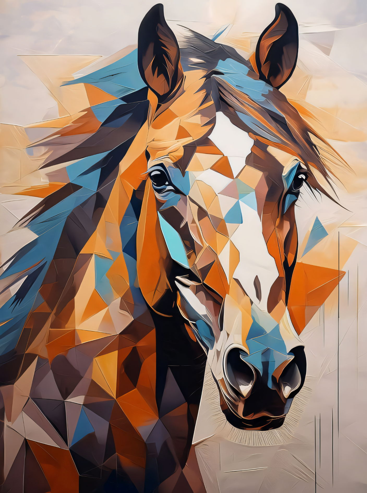 Geometric Spirit: Abstract Horse Canvas Art