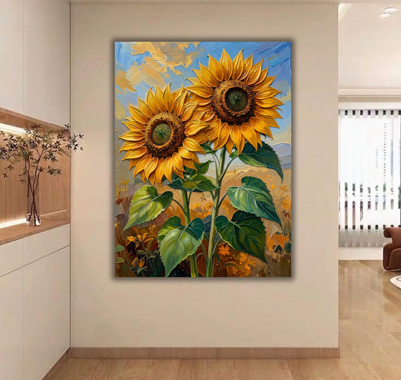 Golden Radiance: Textured Sunflower Canvas Art
