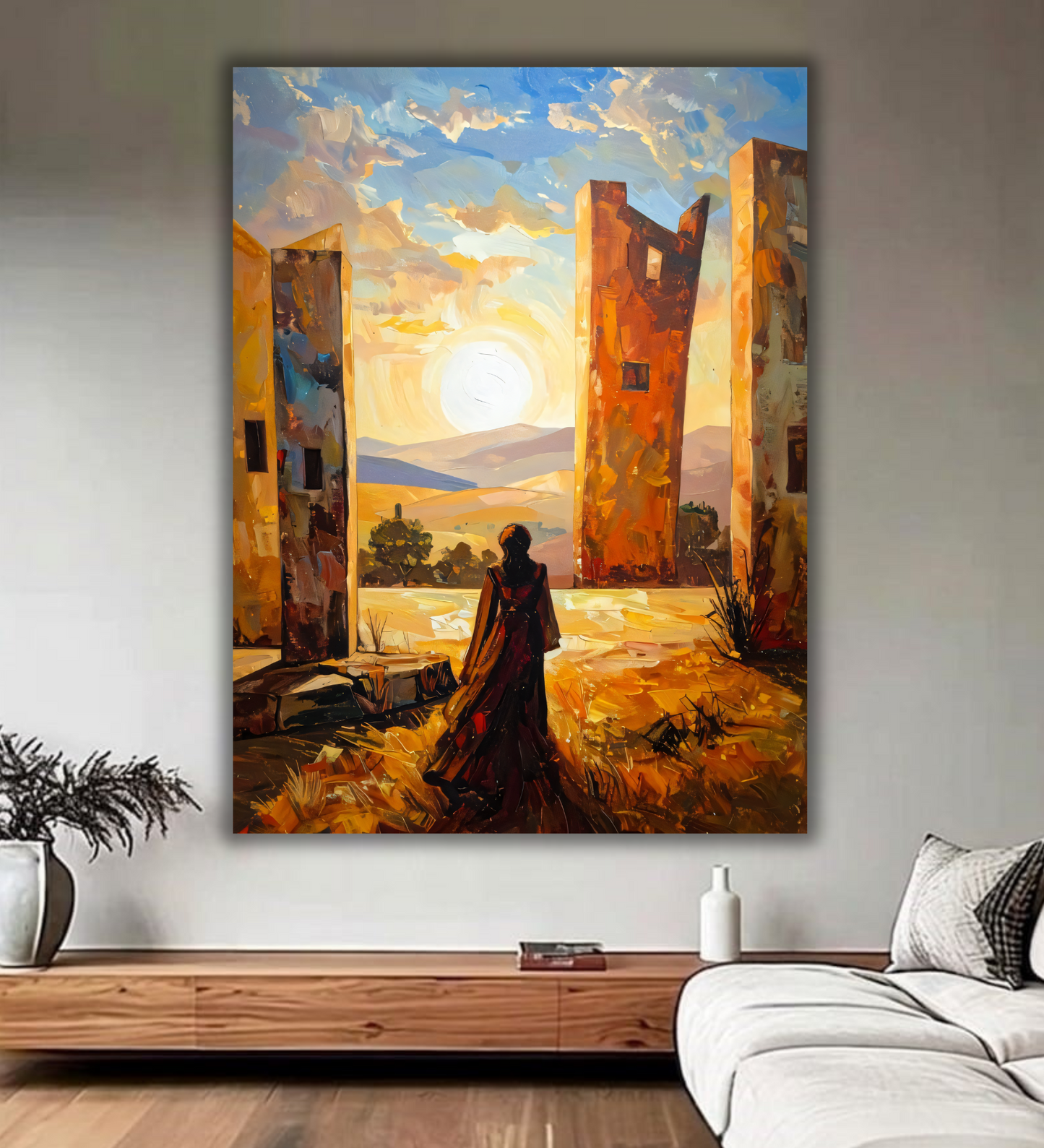 Golden Horizon: Ethereal Ruins Canvas Art
