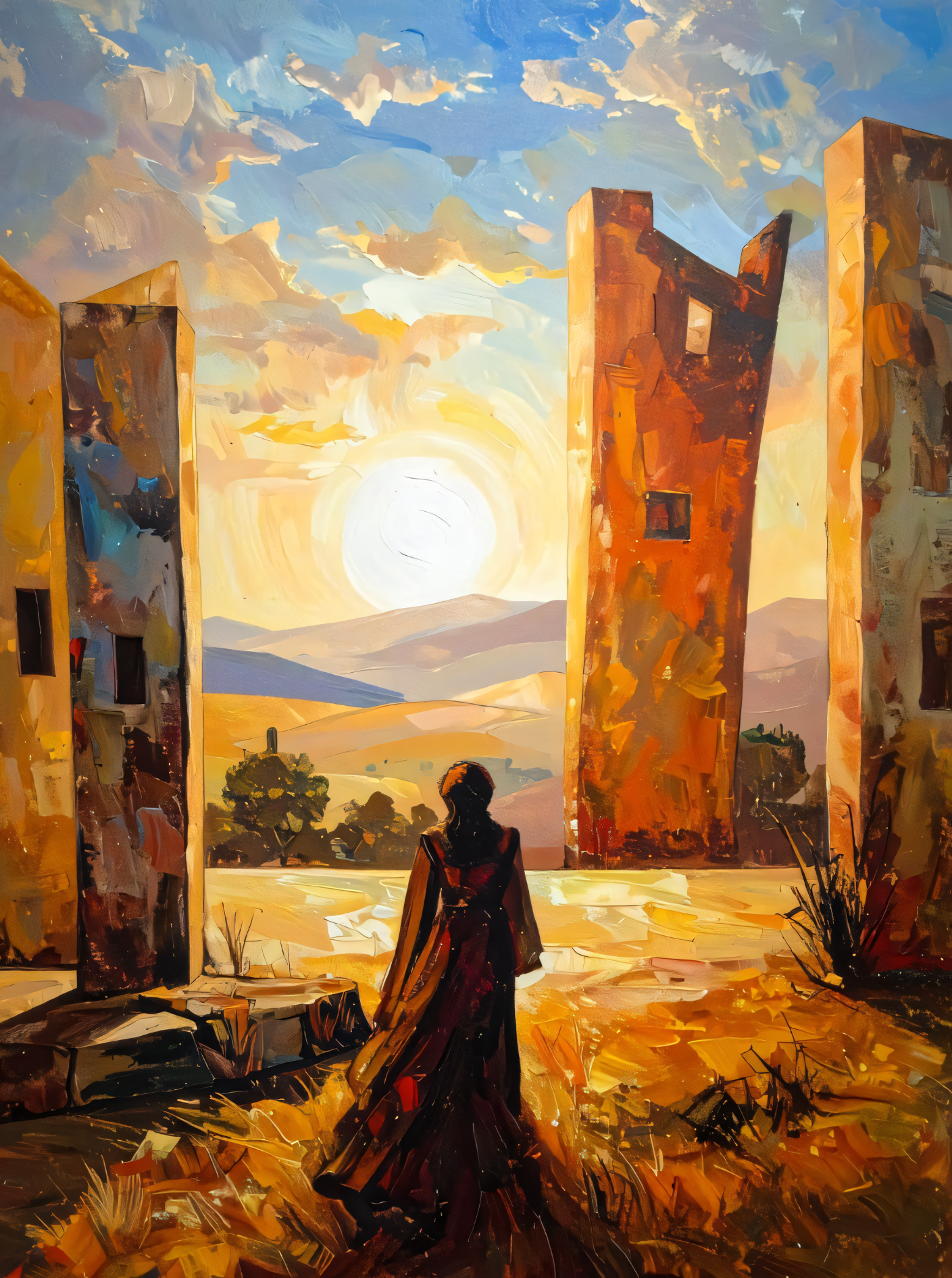 Golden Horizon: Ethereal Ruins Canvas Art