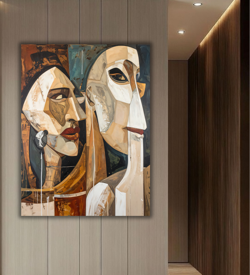 Abstract Cubist Portrait: Dual Perspectives