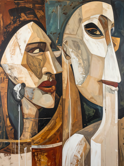 Abstract Cubist Portrait: Dual Perspectives