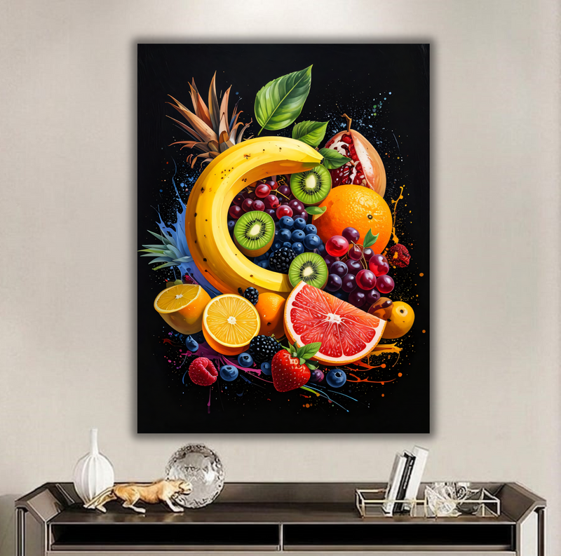 Fruit Fusion: Vibrant Splash Still Life Canvas Art