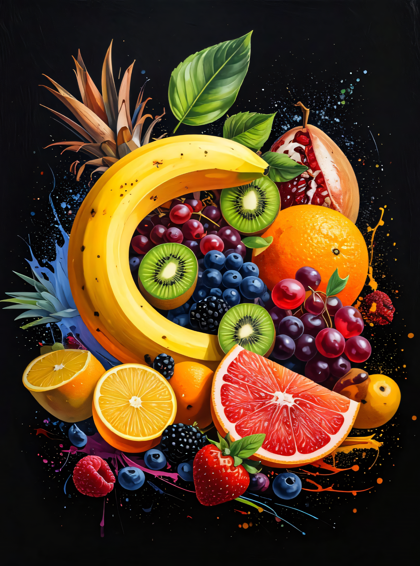 Fruit Fusion: Vibrant Splash Still Life Canvas Art