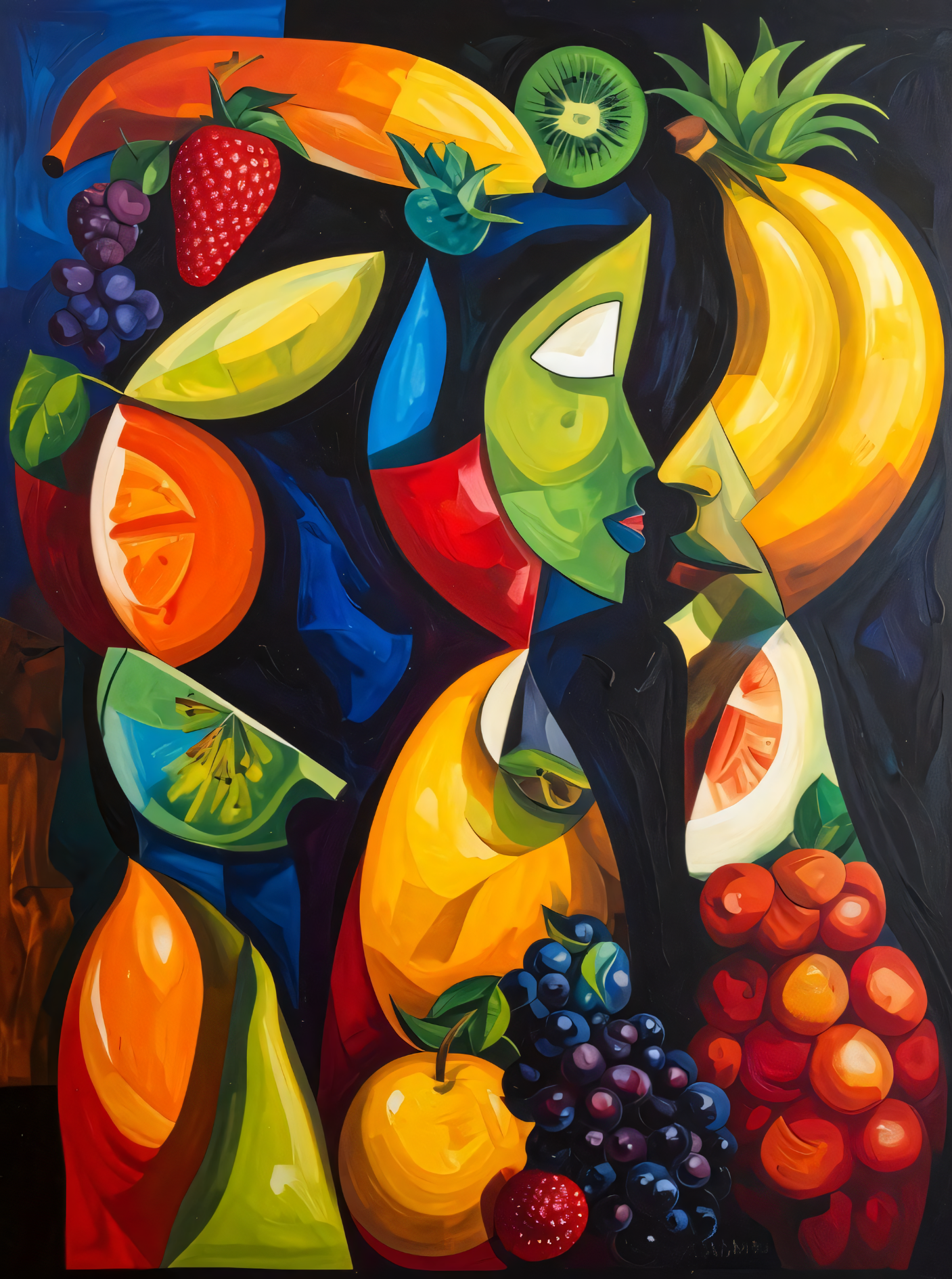 Tropical Muse: Abstract Fruit Portrait Canvas Art
