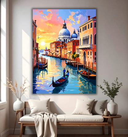 Venetian Sunset: Gondola on the Grand Canal Canvas Art