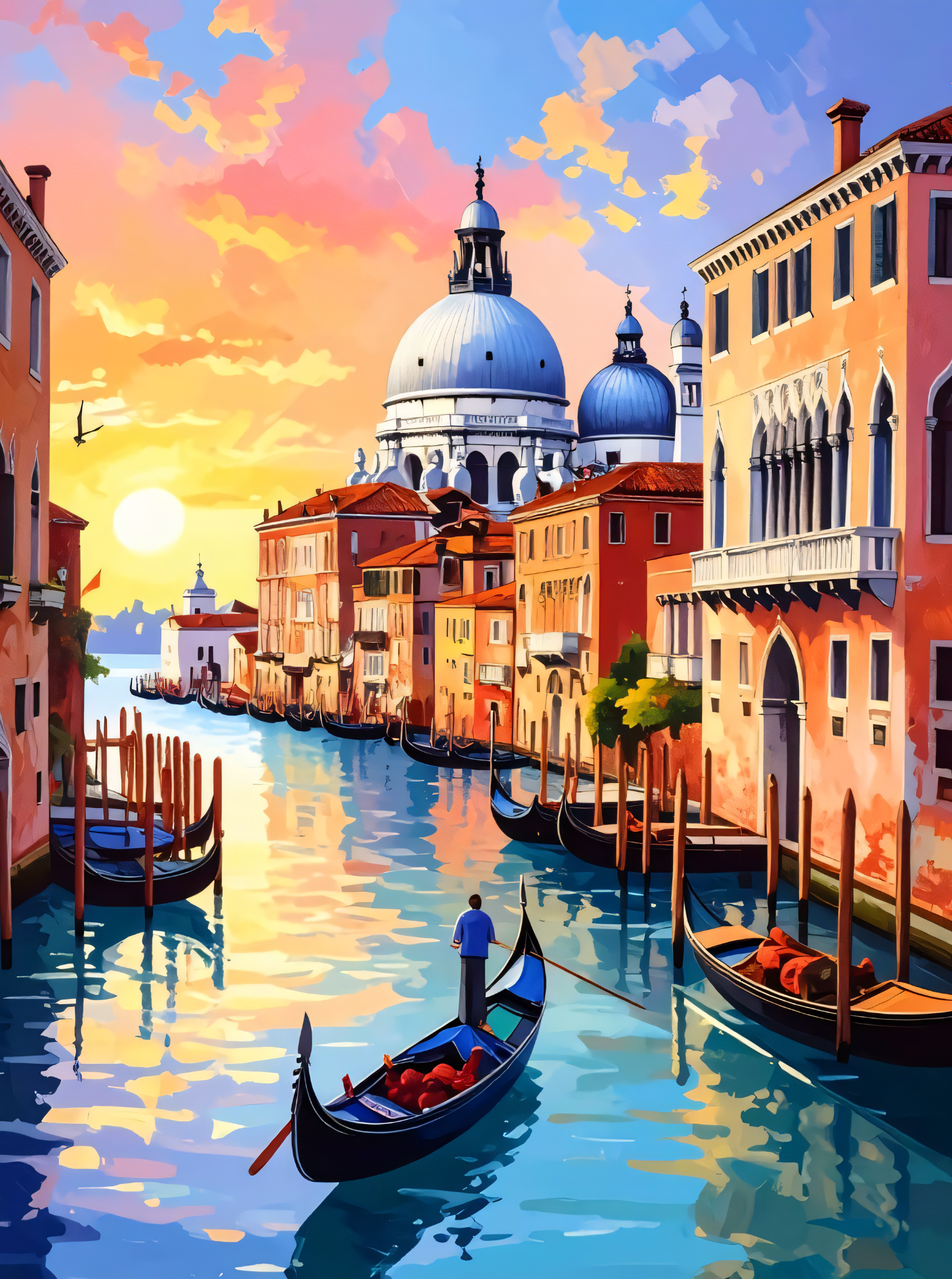 Venetian Sunset: Gondola on the Grand Canal Canvas Art