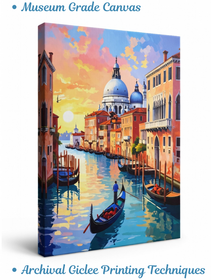 Venetian Sunset: Gondola on the Grand Canal Canvas Art