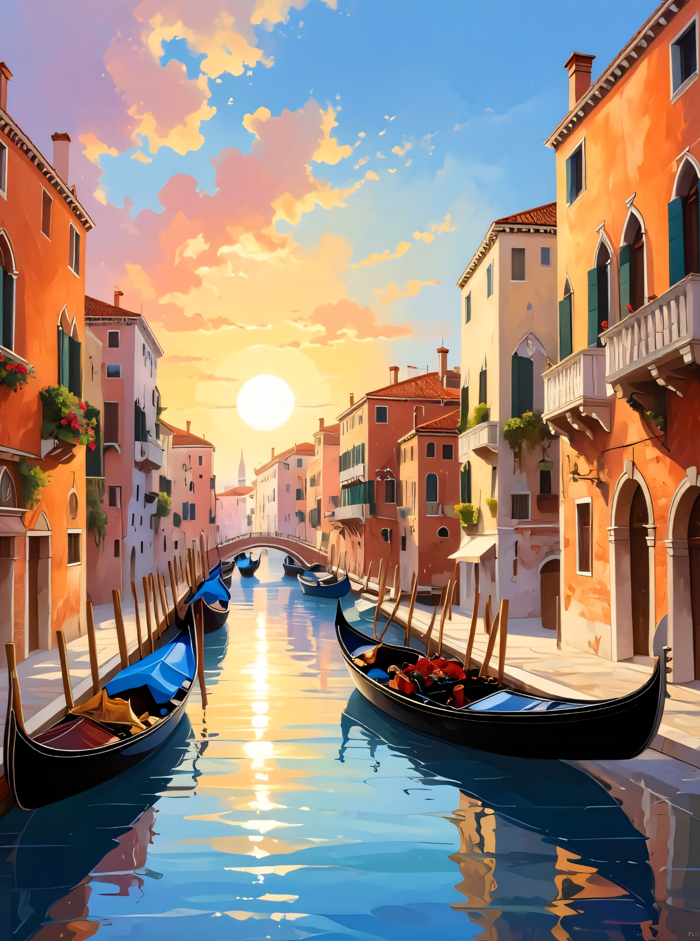 Venetian Glow: Sunset Canal Canvas Art