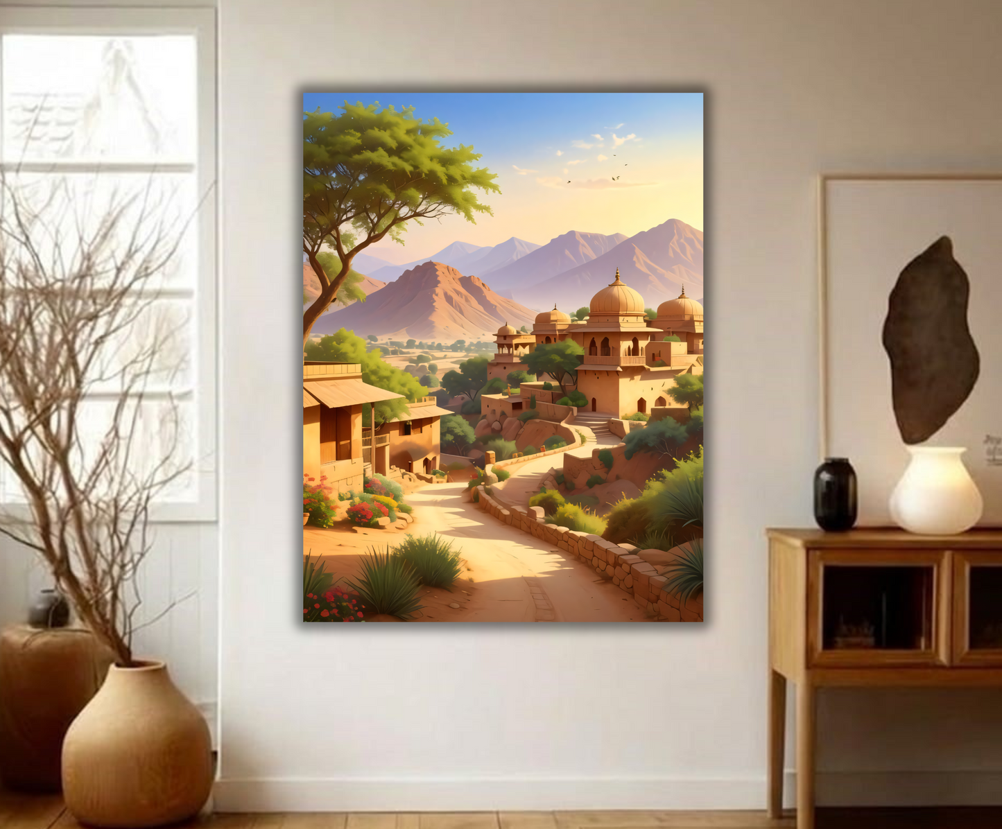 Golden Citadel: Sun-Drenched Heritage Village Canvas Art