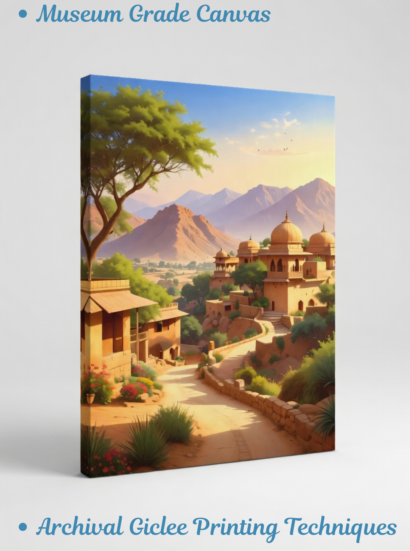 Golden Citadel: Sun-Drenched Heritage Village Canvas Art