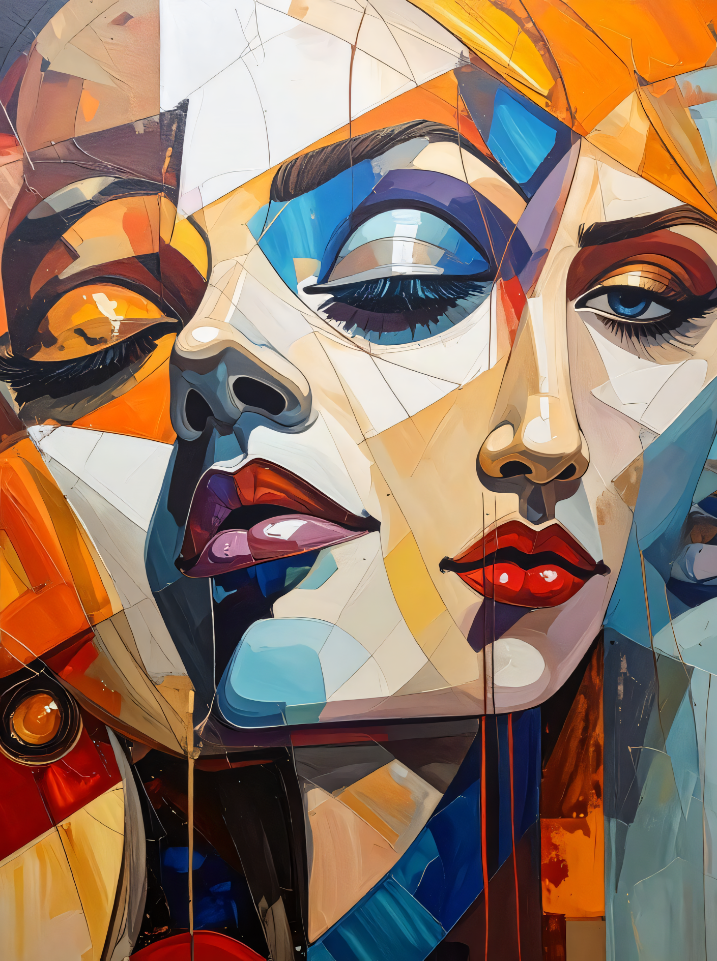 Prismatic Beauty: Abstract Portrait Canvas Art