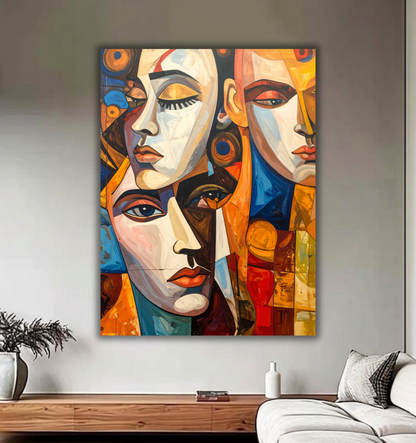 Abstract Unity: Cubist Faces Canvas Art