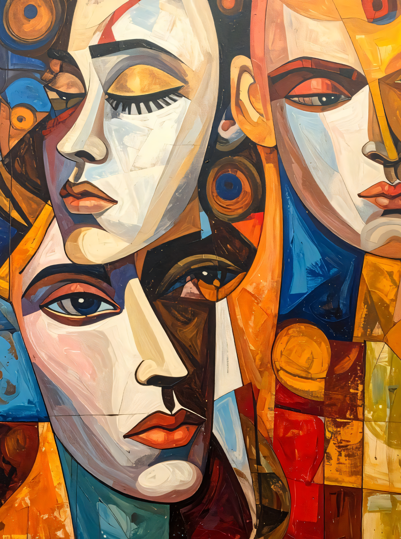 Abstract Unity: Cubist Faces Canvas Art