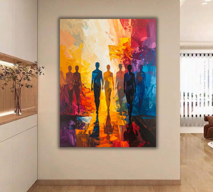 Prismatic Path: Vibrant Figure Silhouette Canvas Art