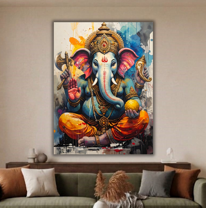 Divine Wisdom: Lord Ganesha Abstract Canvas Art