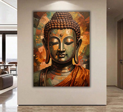 Radiant Zen: Golden Buddha Abstract Canvas Art