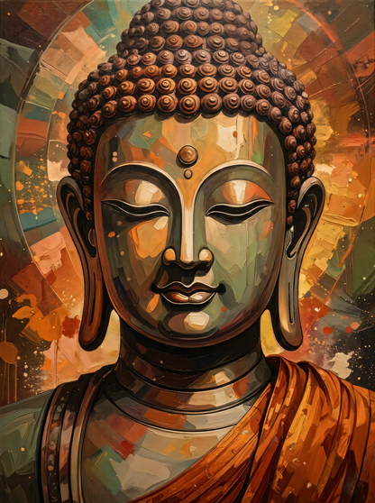 Radiant Zen: Golden Buddha Abstract Canvas Art