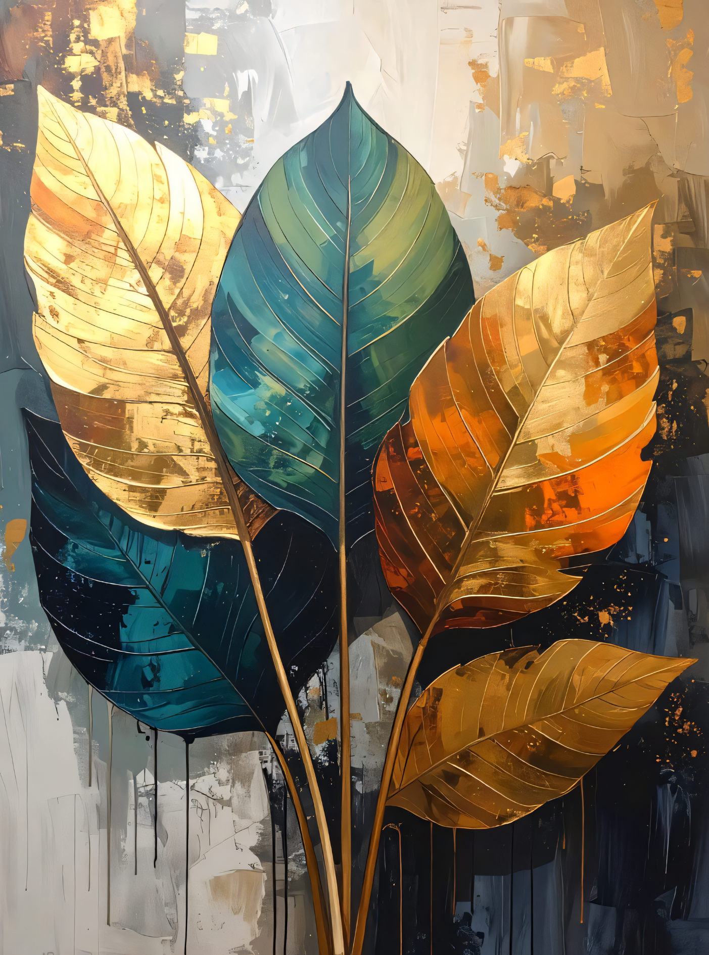 Gilded Emerald & Amber Botanical Canvas