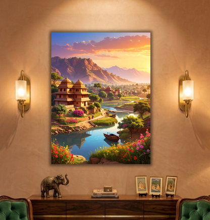 Twilight Reflection: Sacred River Valley Canvas Art