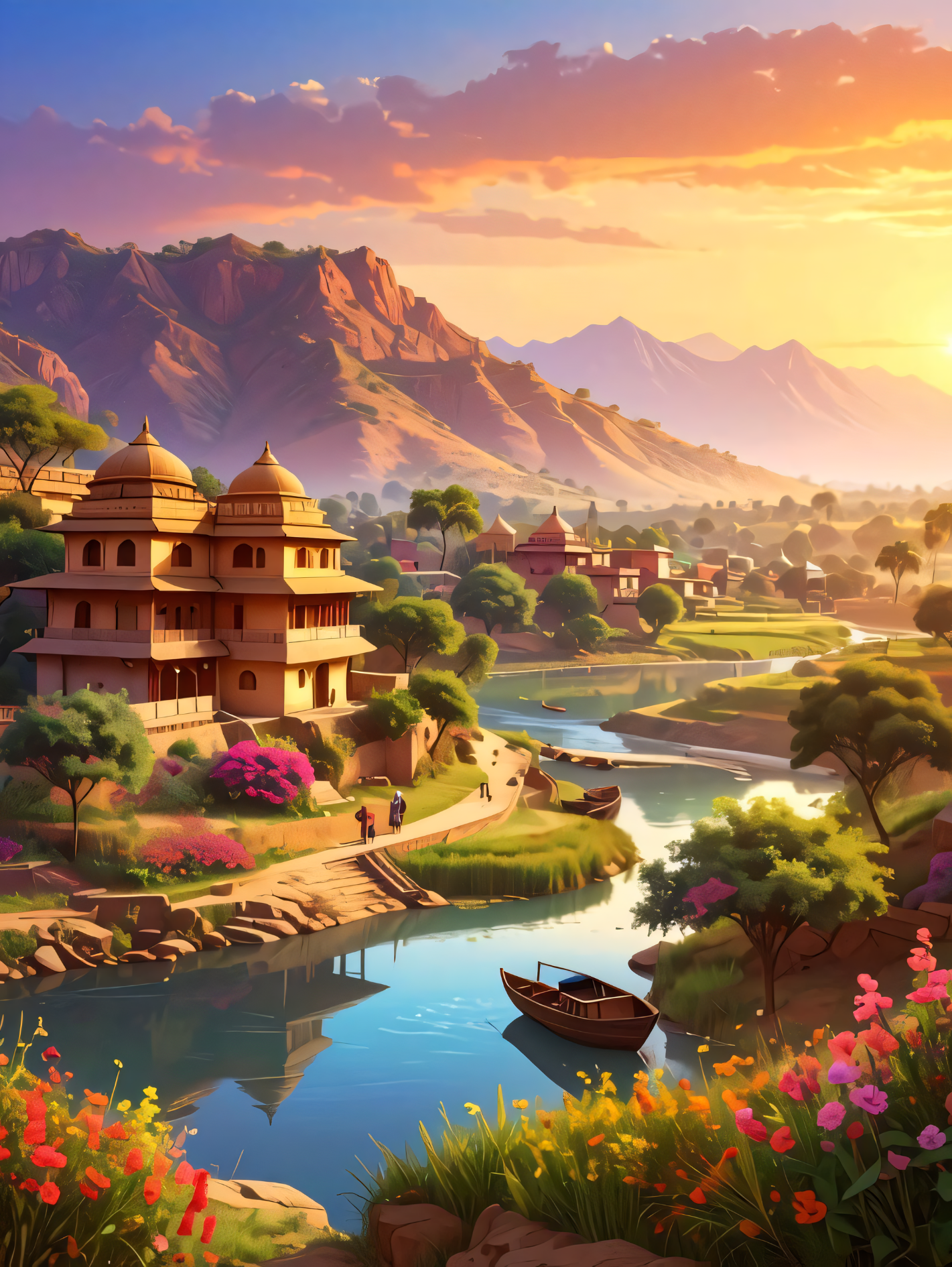 Twilight Reflection: Sacred River Valley Canvas Art