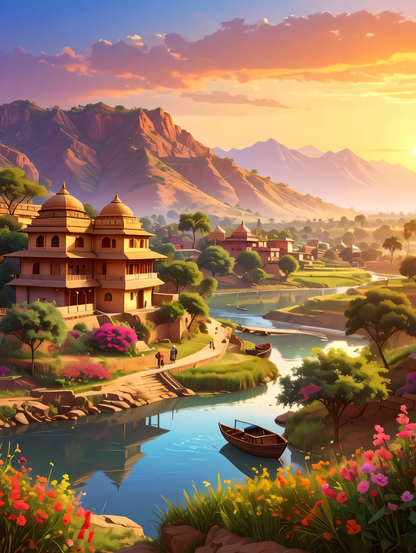 Twilight Reflection: Sacred River Valley Canvas Art