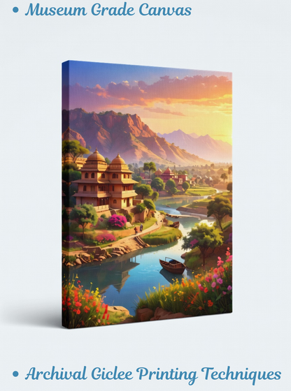 Twilight Reflection: Sacred River Valley Canvas Art