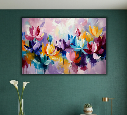 Vibrant Palette Lotus Garden - Abstract Floral Canvas Art