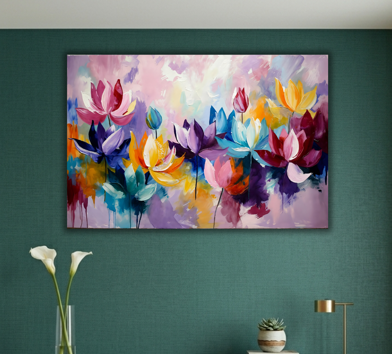 Vibrant Palette Lotus Garden - Abstract Floral Canvas Art
