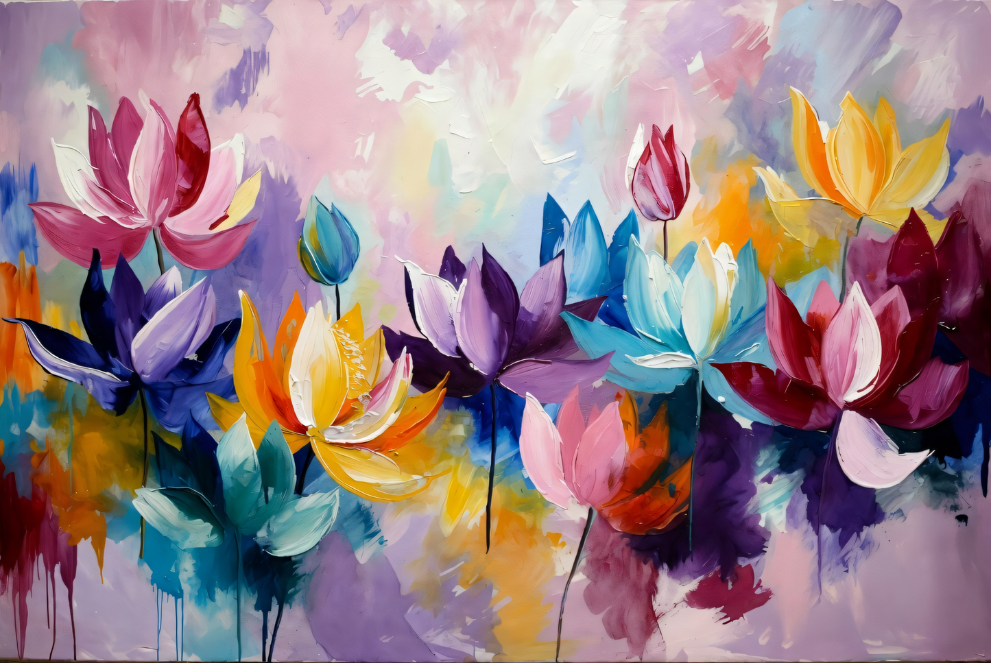 Vibrant Palette Lotus Garden - Abstract Floral Canvas Art