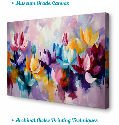 Vibrant Palette Lotus Garden - Abstract Floral Canvas Art