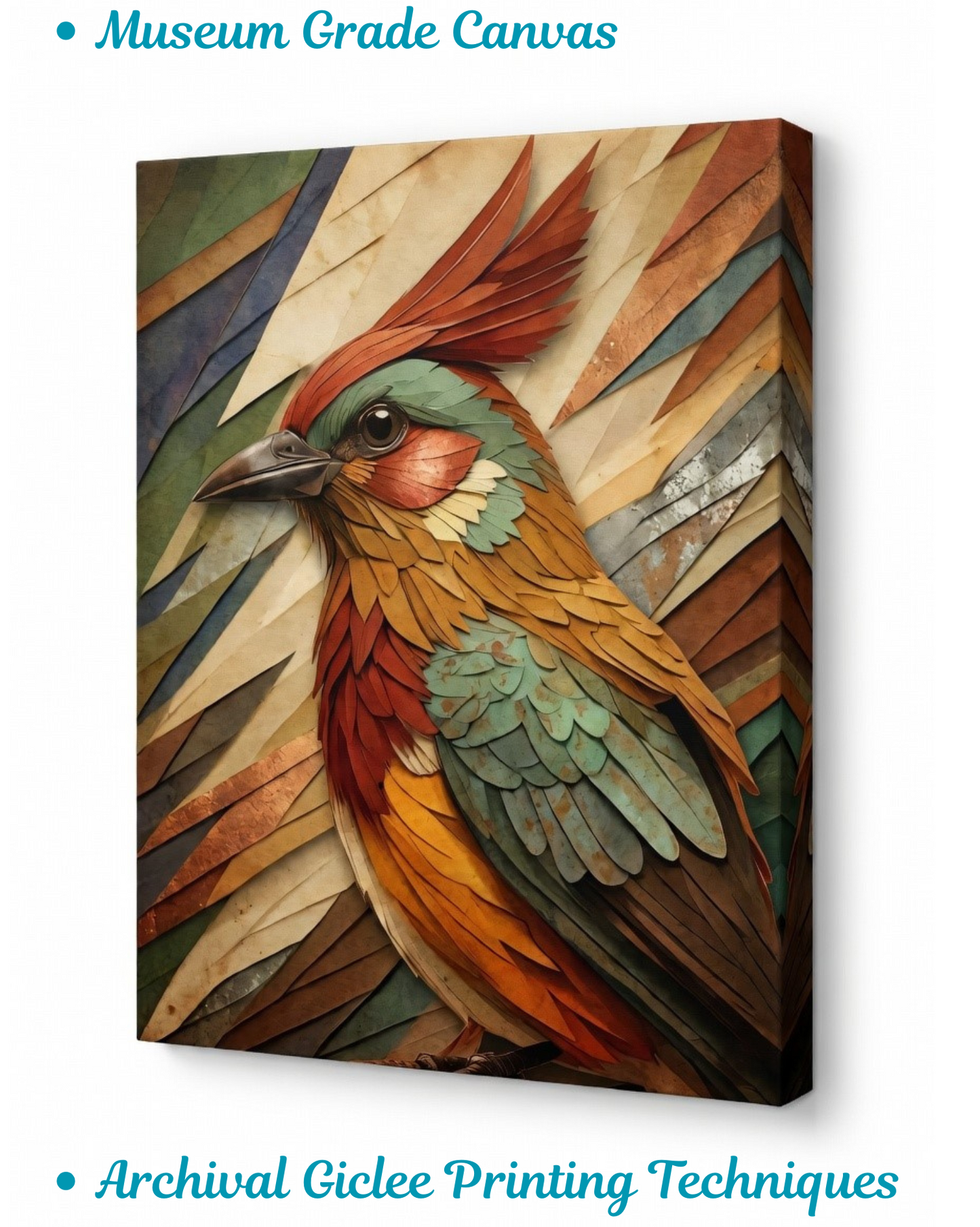 Rustic Mosaic Avian – Textured Paper-Cut Style Canvas Art