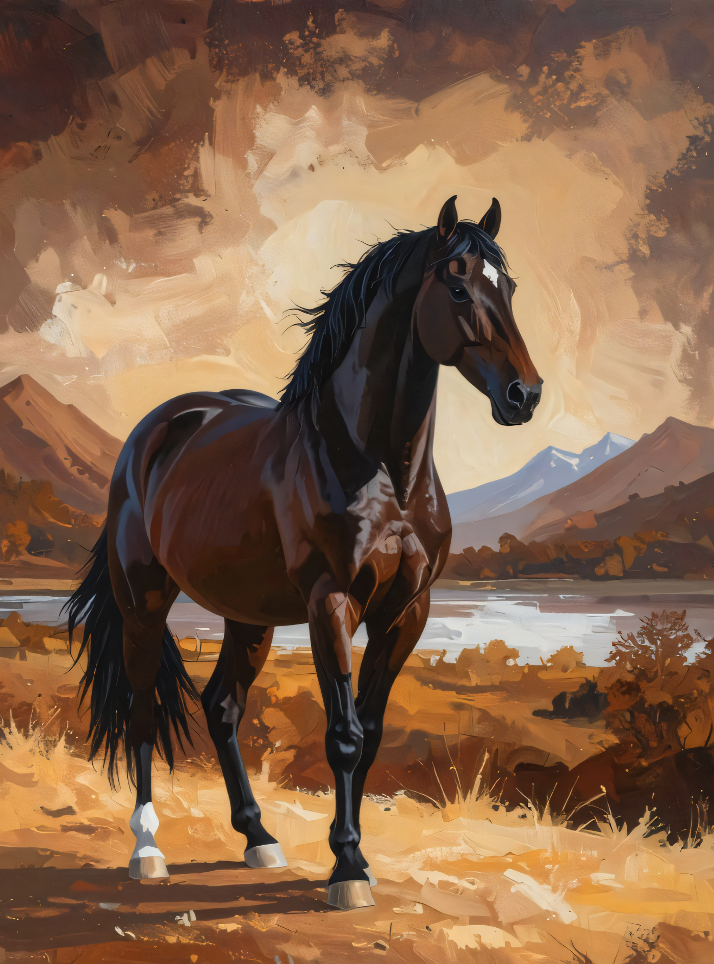 Majestic Bay Stallion – Mountain Wilderness Canvas Art